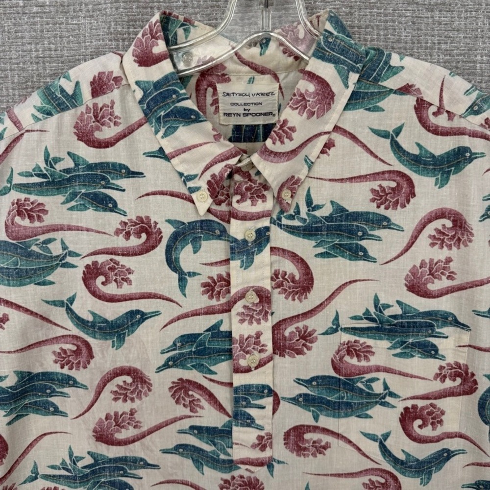 Vtg 90's Dolphin Ships Reyn Spooner Shirt Sz 3XL Blue Pink Hawaii Kloth Popover